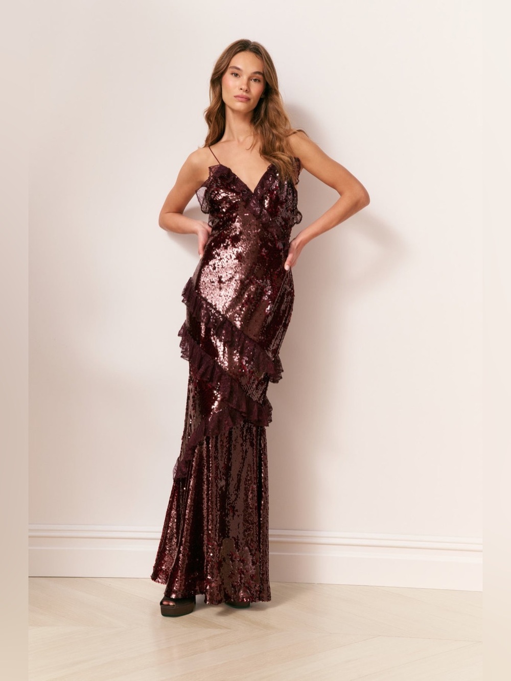 NWT LoveShackFancy Rialto Sequin Maxi Dress Bordeaux Size 2 $995